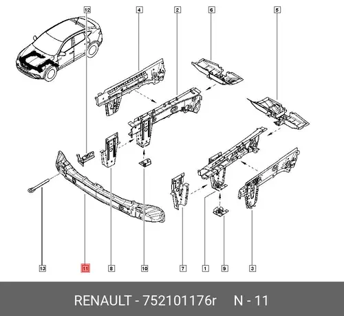 Усилитель бампера RENAULT 752101176R