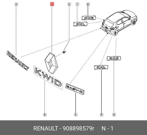 ЭМБЛЕМА ЗАДН (ПЛАС) 908898579R RENAULT