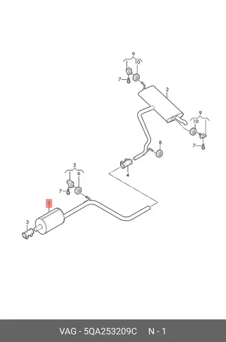 Передний глушитель 5QA253209C VAG
