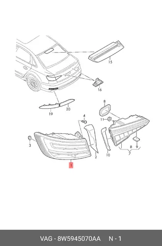 Фонарь задний VAG 8W5945070AA