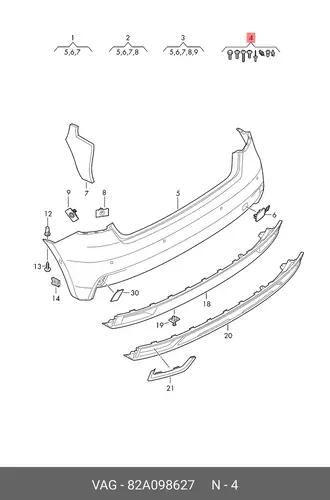 к-т крепежа для бампера 82A098627 VAG