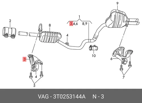 Кронштейн глушителя 3T0253144A VAG