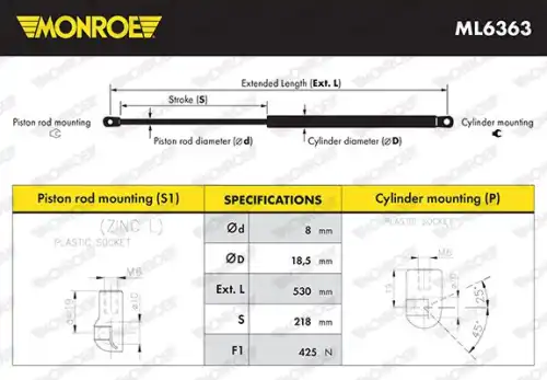 Амортизатор (упор) багажника MONROE ML6363