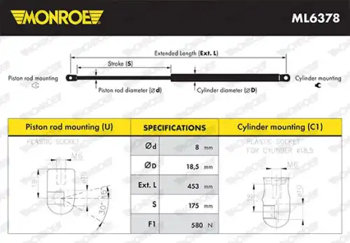 Амортизатор (упор) багажника MONROE ML6378