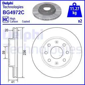 Тормозной диск DELPHI BG4972C вентилируемый , передняя ось