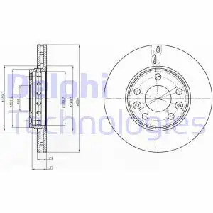 Тормозной диск DELPHI BG4265C вентилируемый , передняя ось