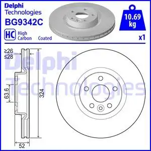 Тормозной диск DELPHI BG9342C вентилируемый , передняя ось