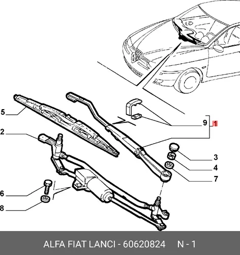 РЫЧАГ СТЕКЛООЧИСТИТЕЛЯ ПРАВ. 60620824 ALFA ROMEO