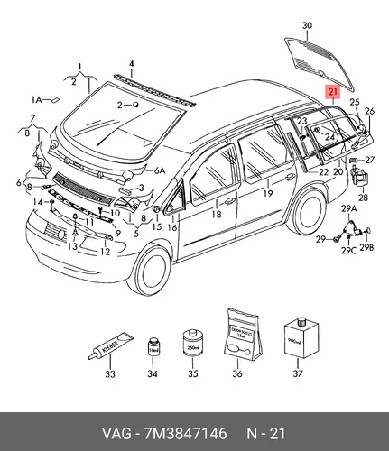 Уплотнитель бокового стекла 7M3847146 VAG