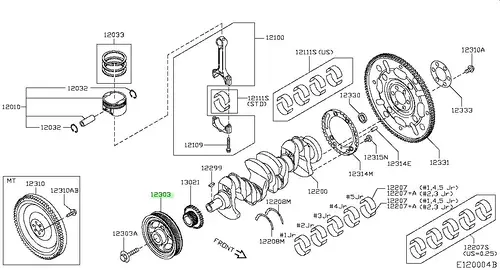 Шкив коленвала NISSAN 12303EE50A