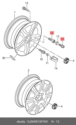 5J0698139  769 Болт колесный VAG