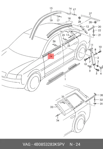 Уплотнитель двери чёрный 4B0853283K 5PV VAG