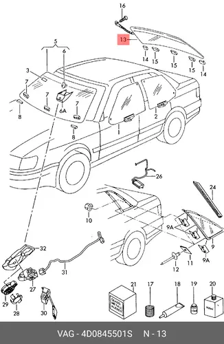 Заднее стекло с обогревом 4D0845501S VAG