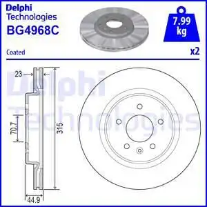 Тормозной диск DELPHI BG4968C вентилируемый , задняя ось