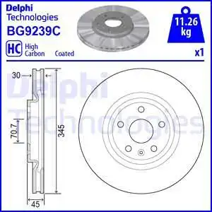 Тормозной диск DELPHI BG9239C вентилируемый , передняя ось