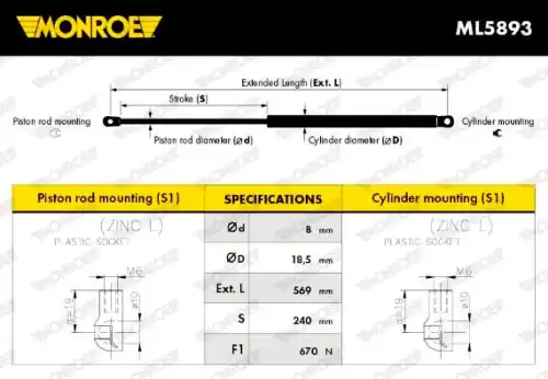 Амортизатор (упор) багажника MONROE ML5893