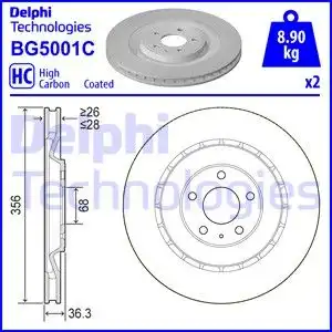 Тормозной диск DELPHI BG5001C вентилируемый , задняя ось