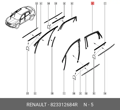 Уплотнитель двери RENAULT 823312684R