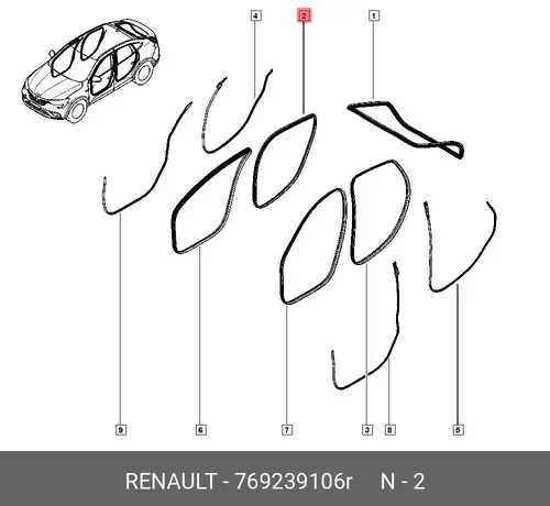 Уплотнитель двери RENAULT 769239106R