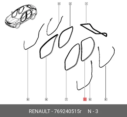 Уплотнитель двери RENAULT 769240515R
