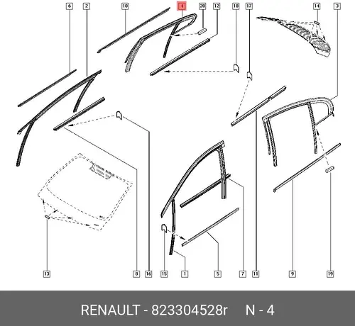 Уплотнитель двери RENAULT 823304528R