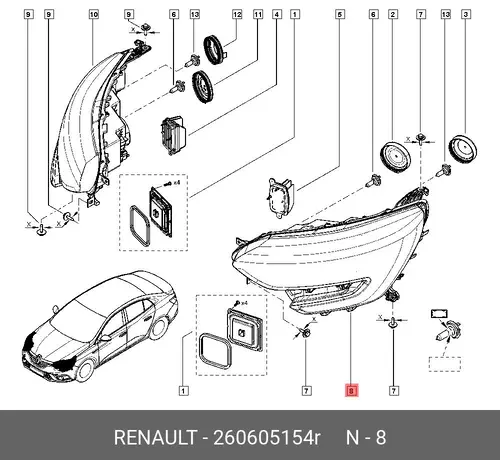 Фара RENAULT 260605154R