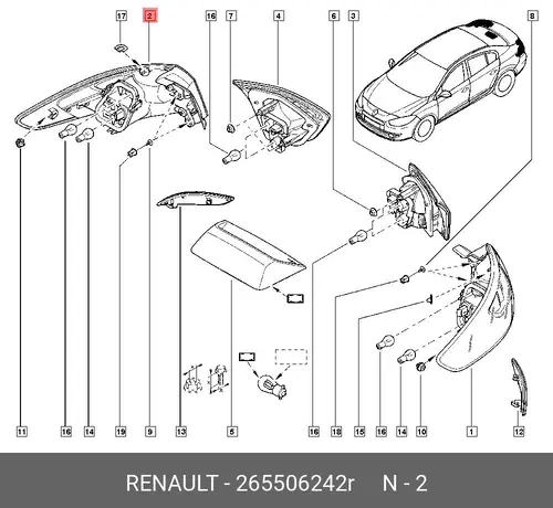 Фонарь задний RENAULT 265506242R