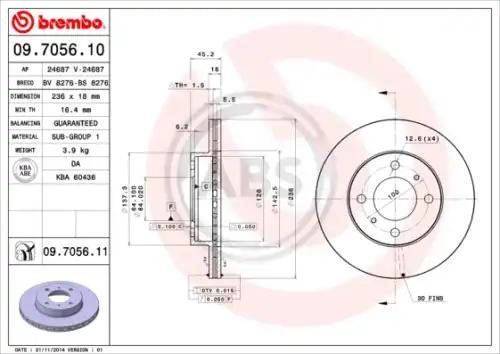 Тормозной диск A.B.S. 09.7056.11