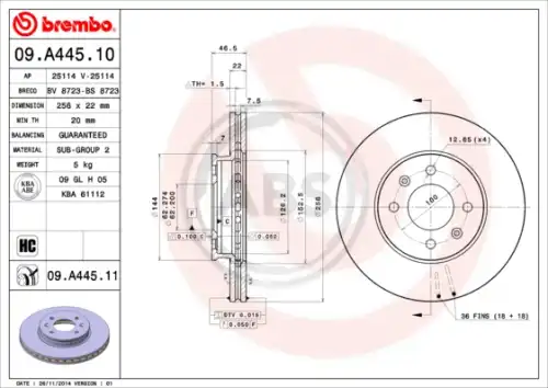 Тормозной диск A.B.S. 09.A445.11