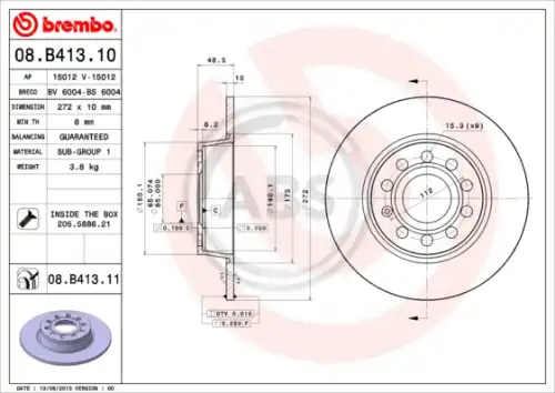Тормозной диск A.B.S. 08.B413.11