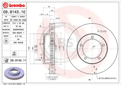 Тормозной диск A.B.S. 09.9143.11
