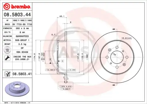Тормозной диск A.B.S. 08.5803.41