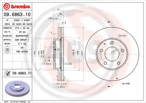 Тормозной диск A.B.S. 09.6863.10