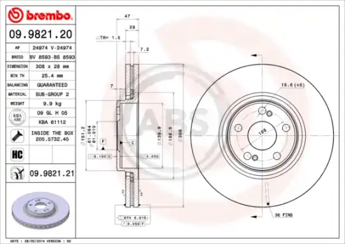 Тормозной диск A.B.S. 09.9821.21