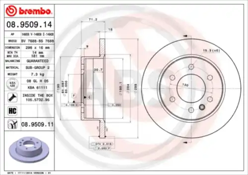 Тормозной диск A.B.S. 08.9509.14