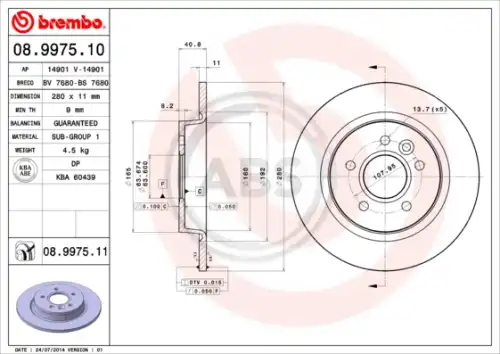 Тормозной диск A.B.S. 08.9975.11