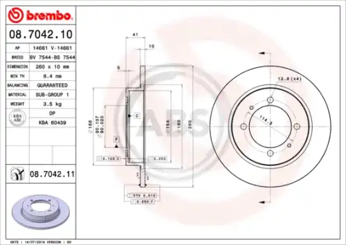 Тормозной диск A.B.S. 08.7042.11
