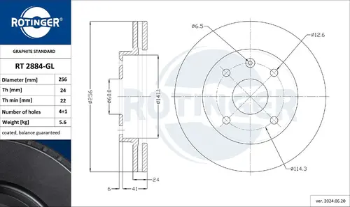 Тормозной диск ROTINGER RT 2884-GL