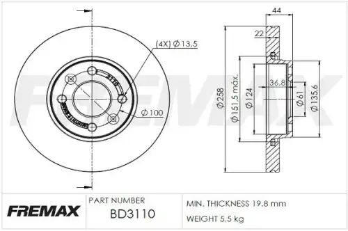Тормозной диск FREMAX BD-3110 вентилируемый ,