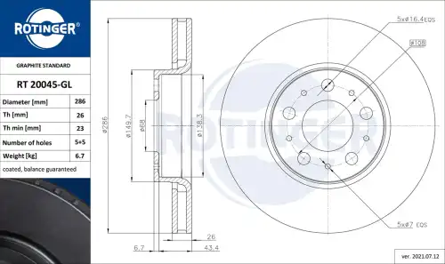 Тормозной диск ROTINGER RT 20045-GL