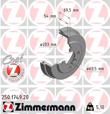 Тормозной барабан ZIMMERMANN 250.1749.20