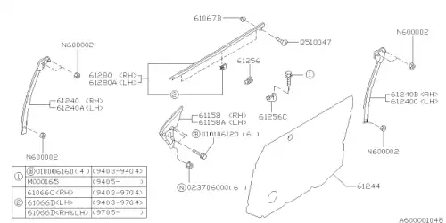 WEATHER STRIP-DOOR,OUT RH 62301AC001 SUBARU