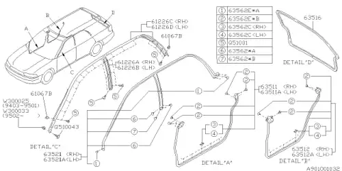 WEATHER STRIP-REAR GATE 62714AC020 SUBARU