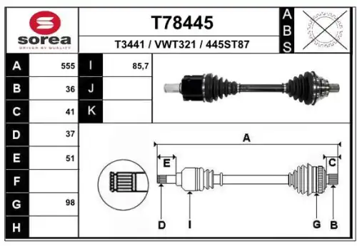 Приводной вал T78445 EAI