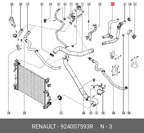 924007593R ПАТРУБОК РАДИАТОРА ДВС РЕЗ) RENAULT