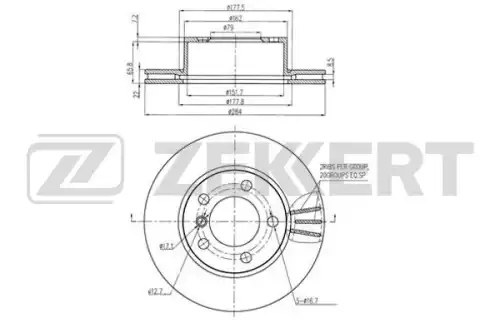 Тормозной диск ZEKKERT BS6237 вентилируемый , передняя ось