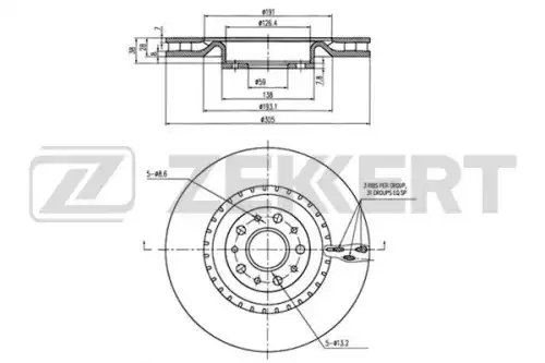 Тормозной диск ZEKKERT BS6233 вентилируемый , передняя ось