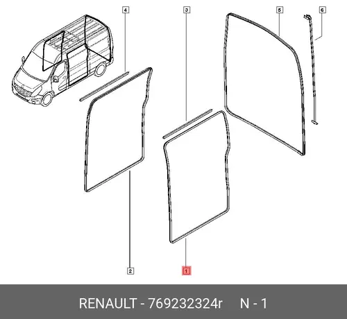 Уплотнитель двери RENAULT 769232324R