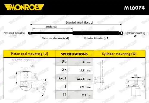 Амортизатор (упор) багажника MONROE ML6074