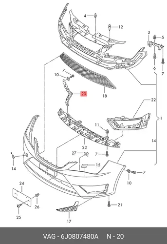 Крепление кронштейна бампера 6J0807480A VAG